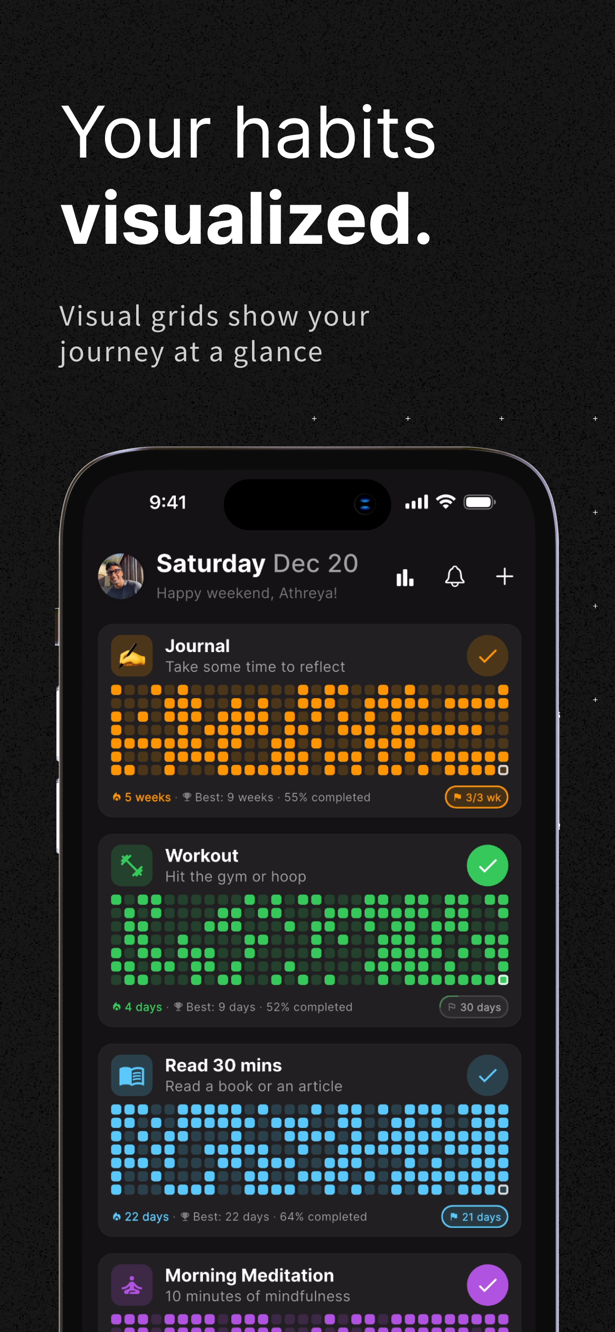 Habitability app main habit tracking grid on iPhone